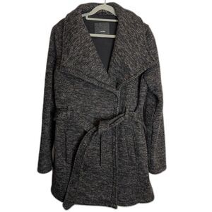 Steve Madden Gray Belted Sweater Coat Asym Zip Wrap Jacket Large